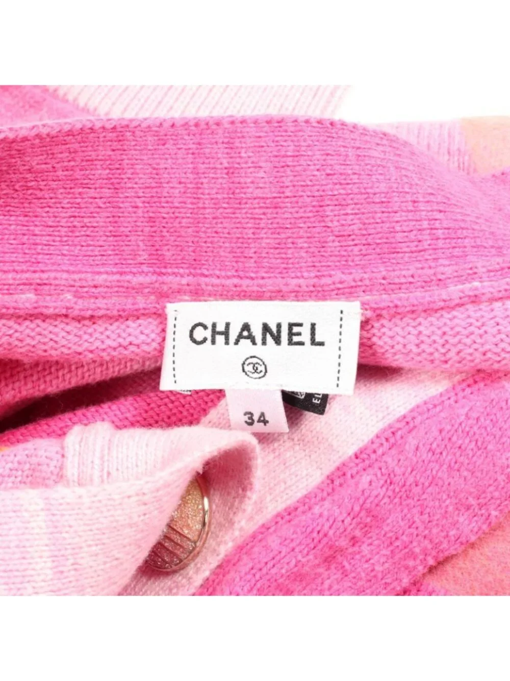 Chanel Cardigan CC Logo Neck Pink Cotton Cashmere Big Button